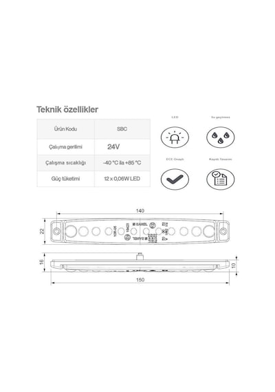 Sanel 12 Ledli 3'lü Set Parmak Led 24v Beyaz Sbc24w12-3