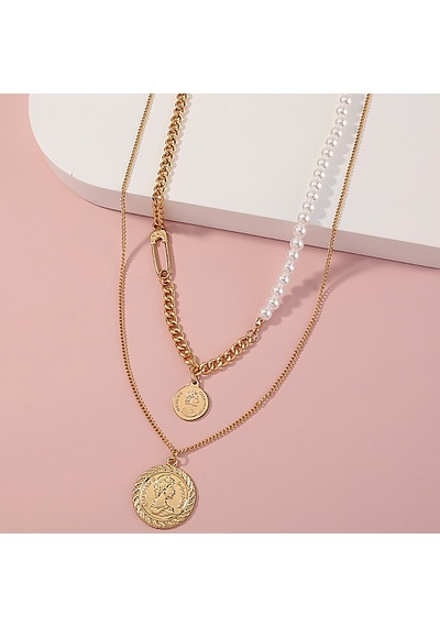 Chavin 2 Katmanlı Antik Para Gold Alloy Kadın Zincir Kolye En28 Altın