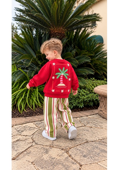 Elzo Collection Unisex Palmiye Baskılı Kırmızı Sweatshirt Çizgili Alt Eşofman 3 İplik Kumaş Alt Üst Takım Çok Renkli Elzo Collection Unisex Palmiye Baskılı Kırmızı Sweatshirt Çizgili Alt Eşofman 3 İplik Kumaş Alt Üst Takım Çok Renkli