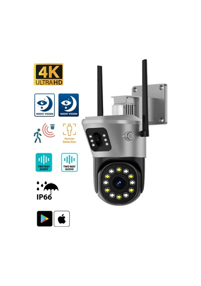 Full Hd 1080p Ip66 Wifi Akıllı Kamera Hareket Sensörlü I Nsan Takip Su Geçirmez 2+2mp Wifi İp Kamera