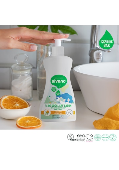 Siveno %100 Doğal Sıvı Kastil Sabun Portakal Yağlı Tazeleyici Nemlendirici Bitkisel Vegan 300 ML