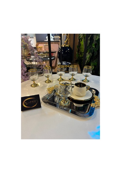 Lav Metal Ayaklı Kahve Yanı Bardağı Ve Kahve Yanı Metal Ayaklı Lokumluk Şekerlik 6 Kişilik Set Gold-gümüş