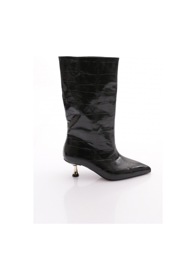 Dgn 8877 Kadin Kisa Topuklu Çizme Siyah Croco