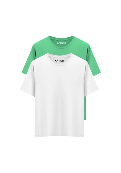 Rich Erkek 2 Li Paket %100 Pamuk Oversize Tişört Basic Bisiklet Yaka Kısa Kollu T-shirt Yeşil