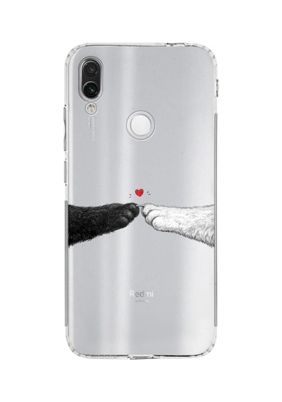 Redmi Note 7-7 Pro Uyumlu Kedi & Köpek Pati Dokunuşu Kalp Desenli Baskılı Silikon Kılıf