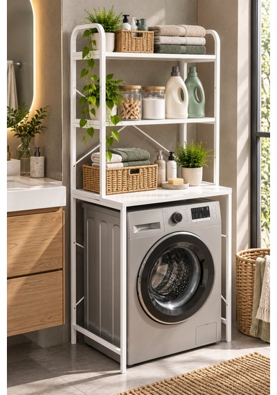Sulorahome Çamaşır Makinesi Üstü Banyo Rafı - Beyaz 70 Cm