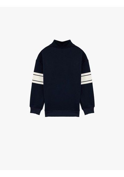 Koton Şardonlu Uzun Kollu Yarım Fermuarlı Dik Yaka Sweatshirt Lacivert 6wkb10173tk