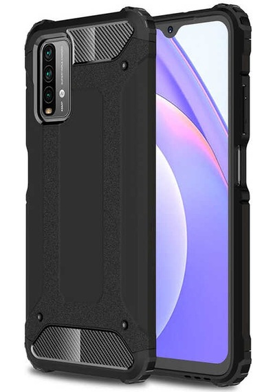 Kilifone - Redmi 9t Uyumlu - Kılıf Çift Katman Zırh Tank Crash Military Kapak - Siyah
