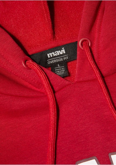 Mavi - Mavi Logo Baskılı Kapüşonlu Kırmızı Sweatshirt 067149-86417 Kırmızı