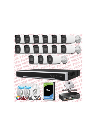 Provzen Hikvision 15 Kameralı 4mp Ip Colorvu 3.0 Güvenlik Sistemi Aı İnsan Araç Algılama Mikrofon Ve Işıklı Alarm