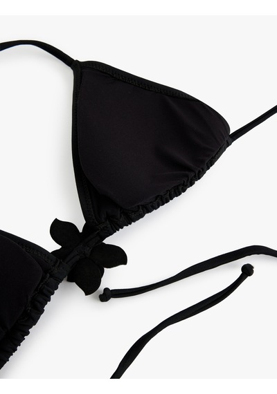 Koton Taşlı Çiçek Aksesuar Detaylı Üçgen Bikini Üstü Siyah 5sak10227mm Siyah