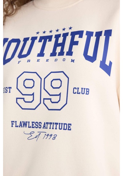 Defacto Regular Fit Bisiklet Yaka Baskılı Sweatshirt E9502ax25wnwt32 Beyaz
