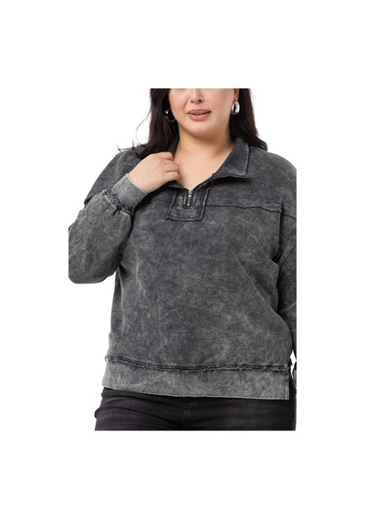 Büyük Beden Pis Dikişli Fermuarlı Yırtmaçlı Parça Boyalı Antrasit Sweatshirt-antrasit Antrasit