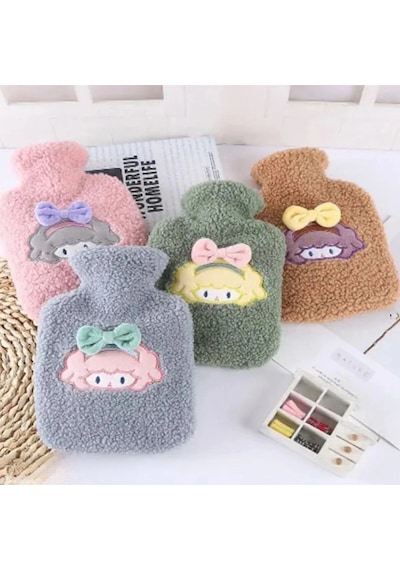 1 Litre Polar Peluş Örgülü,kurdeleli Saçlı Kız Model Sıcak Su Torbası Pembe