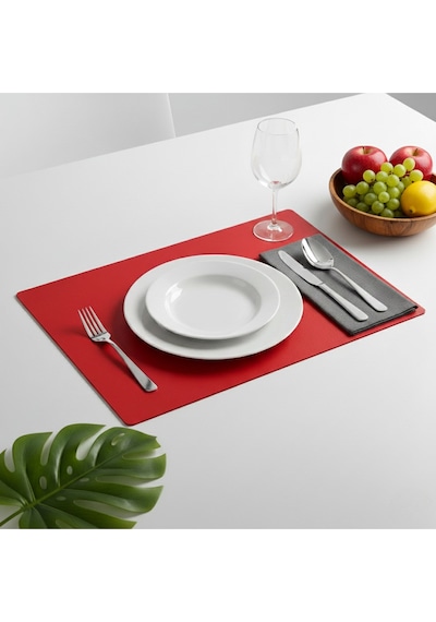 6 Kişilik 12 Parça Kırmızı Dikdörtgen Deri Amerikan Servis Supla 33x44 Cm-kolay Silinir Supla