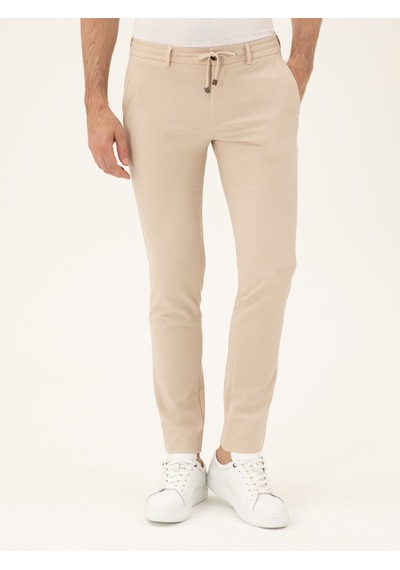 Cacharel Bej Slim Fit Beli Bağcıklı Pantolon