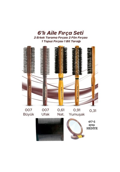 Elsa 6'lı Aile Fırça Seti 2 Erkek Tarama Fırçası 2 Fön Fırçası 1 Topuz Fırçası 1 Bit Tarağı Ayna 417