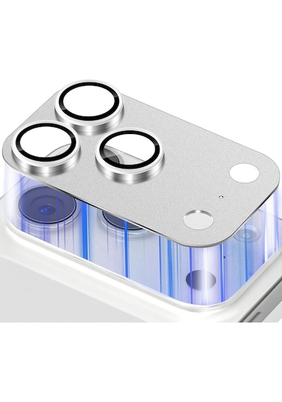 Apple Uyumlu iPhone 17 Pro Tek Parça Tam Kapatan Metal Temperli Kamera Lens Koruyucu Gümüş