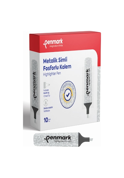 Penmark Fosforlu Kalem Metalik Simli Gümüş Çok Renkli