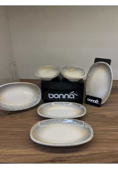 6 Lı Küçük Oval Tabak / Meze / Sunum / Appetizer Tabağı 15x8.5 Cm Bonna Knidos Gourmet Oval Plate