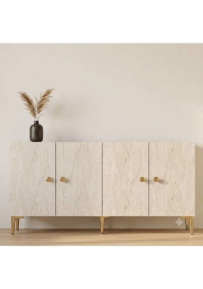 Ka1817btg Simple Konsol Ve Tv Sehpası Beyaz-traverten-gold 180cm