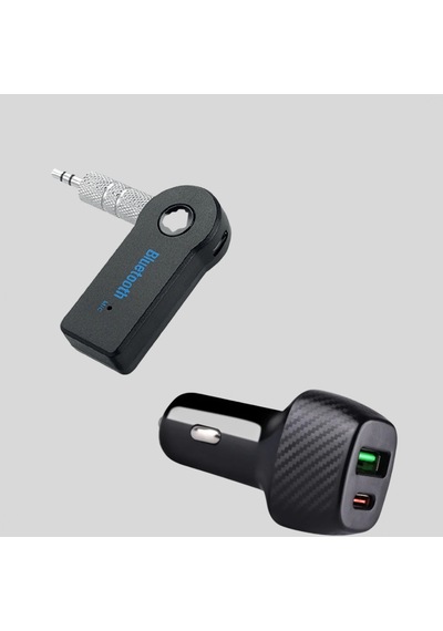 Bluetooth Aux Adaptörü Ve 38w Pd Type-c Usb Araç Şarj Cihazı 2 Li Set