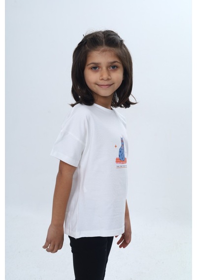Toontoy Kids Toontoy Kız Çocuk Baskılı Bisiklet Yaka Kısa Kollu Tişört 24979 Açık Sarı