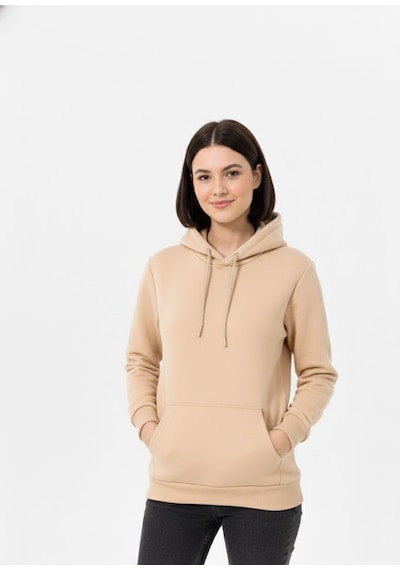 Süvari Oversize Geniş Kesim Pamuklu Yumuşak Dokulu Içi Polarlı Basic Kapüşonlu Sweatshirt Krem