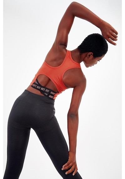 Maraton 17499 Active Slim Fit Kadın Bisiklet Yaka Kolsuz Gym Bralet Kiremit - Siyah