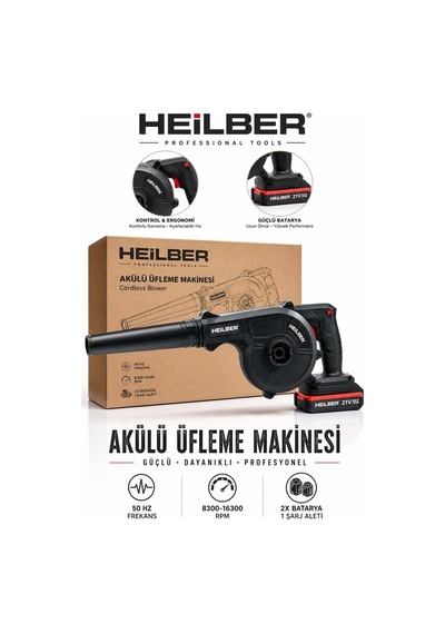 Heilber Ba011511 Akülü Üfleme Makinesi 21v Yaprak Ve Toz Üfleme Blower 2 Batarya 1 Şarj Aleti Hız Ayarlı
