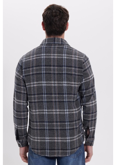 Tudors Erkek Slim Fit Dar Kesim Kareli Kışlık Oduncu Gömlek-42220 Gri