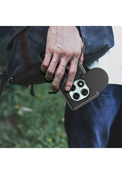 Xiaomi Poco X7 Kılıf Magnetik Standlı Kamera Korumalı Sürgülü Vega Kılıf Siyah