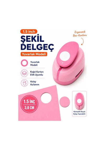 Ofisinn Şekilli Büyük Boy Delgeç/şekilgeç 3.8 Cm Yuvarlak Pembe