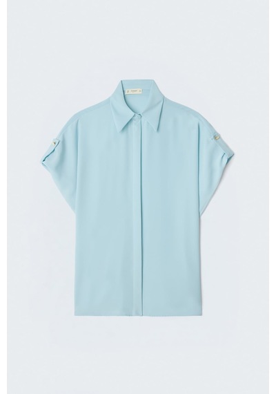 Sateen Kol Detaylı Salaş Gömlek - Bebe Mavi-137627