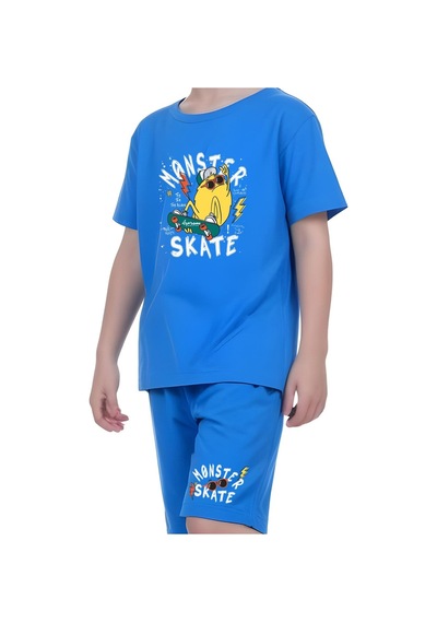 Fyk Kids Erkek Çocuk Tişört-şort Skate Baskılı Alt-üst Takım Mavi