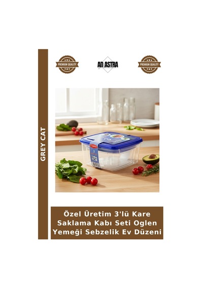 Özel Üretim 3'lü Kare Saklama Kabı Seti Oglen Yemeği Sebzelik Ev Düzeni Çok Renkli