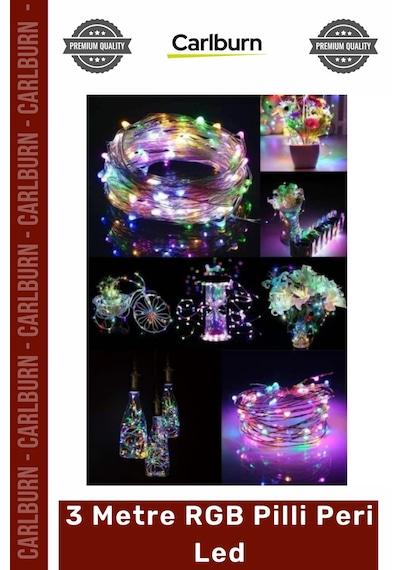 Periled Renkli Dekoratif Bakır Tel Işıklandırma Yılbaşı Süsleme 3 Metre Rgb Pilli Peri Led
