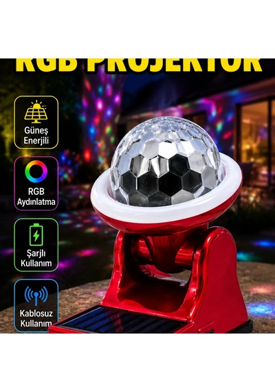 Güneş Enerjili Rgb Projektör Lamba Şarjlı Disco Işık Taşınabilir Açık Alan Aydınlatma