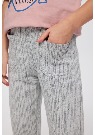 Panço Erkek Çocuk Beli Lastikli Cep Detaylı Örme Mavi Pantolon 2521BK04004
