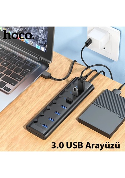 Hoco Hb40 7xusb 2.0 Anahtarlı Usb Hızlı Şarj Ve Veri Okuyucu- 5775 Siyah