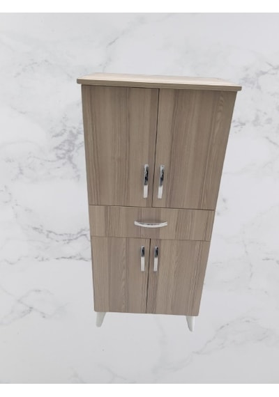 Çok Amaçlı Dolap Cordoba Model Hard Parlak Suntalem 130 Cm 4 Raf Demonte El Yapım Kahverengi - Krem