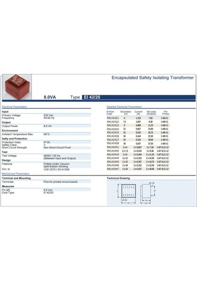 Trafo El-kom 8va 2x9v Mavi Rn142443 2x444 Ma