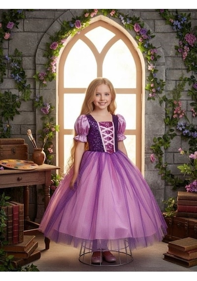 Zekids Kız Çocuk Pamuk Prenses Ve Rapunzel Kostümü-13690 Mor