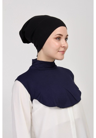 Manolyaşal İslamic Hijab Düz Balıkçı Yakalı Kurtarıcı Boyunluk Lacivert
