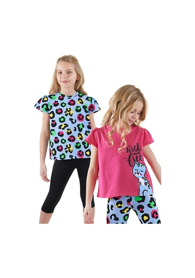 Kız Çocuk Siyah Leopar 2'li Paket T-shirt