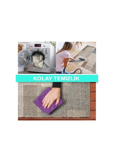 Apelia Kadife Pamuk Tabanlı Yıkanabilen Kaydırmaz Antibakteriyel Salon Halısı 140x200 Çok Renkli