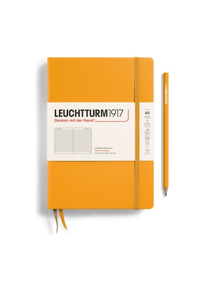 Leuchtturm1917 Not Defteri Orta Boy A5 , Sert Kapak, 251 Numaralandırılmış Sayfa, Çizgili, Gündoğumu Sarı