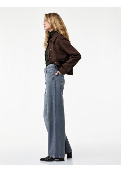 Koton Rahat Kalıp Düz Paça Pamuklu Baggy Denim Pantolon - Baggy Jeans Gri 7wal40028md