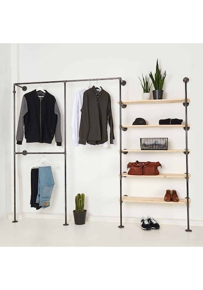 Dekoratif Borudan Raf Ve Askılık 150 Cm