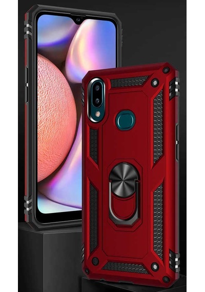 Samsung Uyumlu Galaxy A10s Kılıf Sert Silikon Yüzüklü Stand Özellikli Kapak